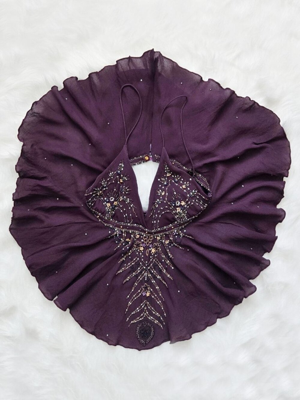 RARE Vintage Matthew Williamson Fairycore Peacock Silk Purple Babydoll Top